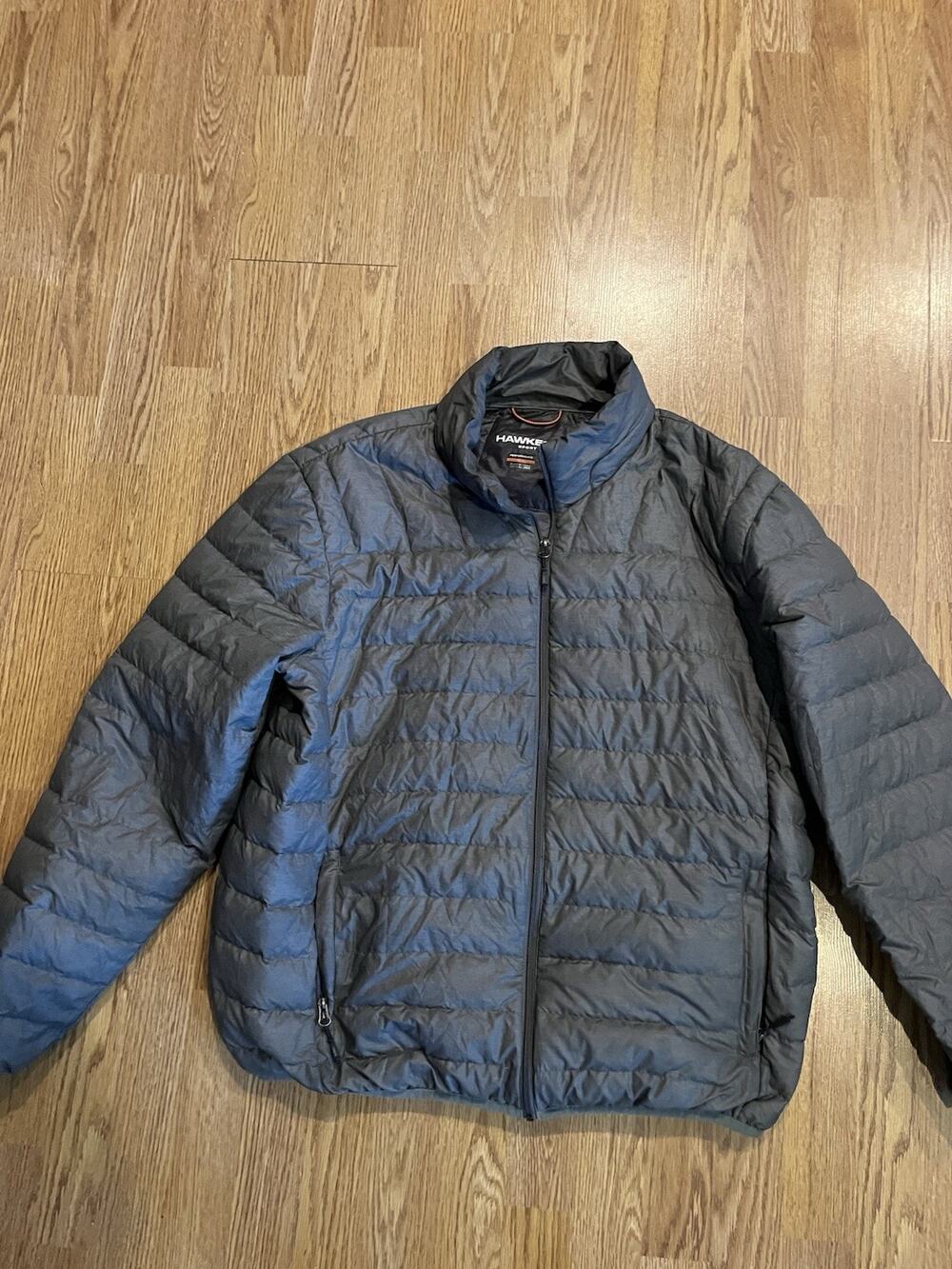Hawke & Co. Men’s Gray Puffer Jacket Full Zip Pockets Stand-Up Collar XL